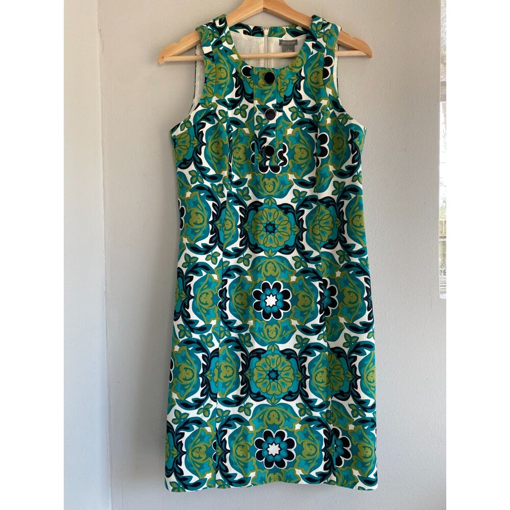 Ann Taylor Bold Floral Print Retro Style Sleeveless Dress Size 4, Knee Length